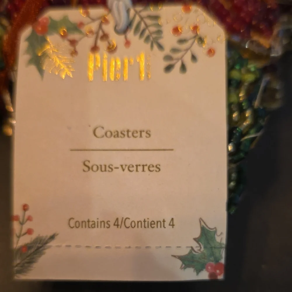 Beaded POINSIETTA Coaster Set - Picture 2 of 5